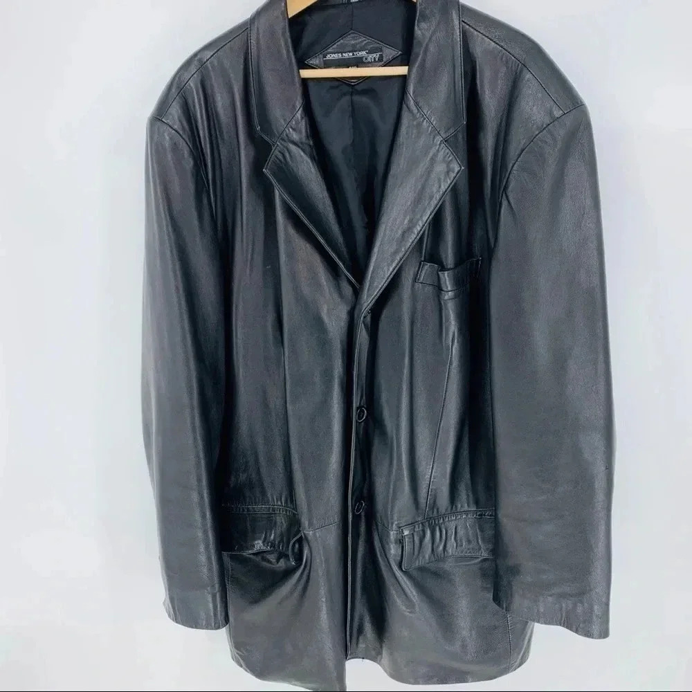 Jones New York 48R black leather blazer